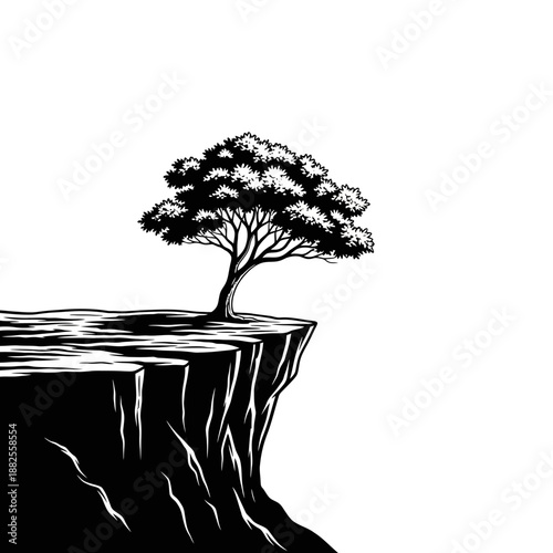 Solitary Tree at Cliff Edge - Symbol of Resilience and Isolation