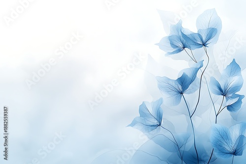 Delicate Blue Leaves with Soft Focus on Light Background for Artistic Design Projects