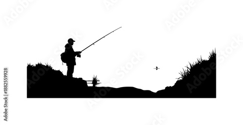 Fisherman Silhouette on Cliff