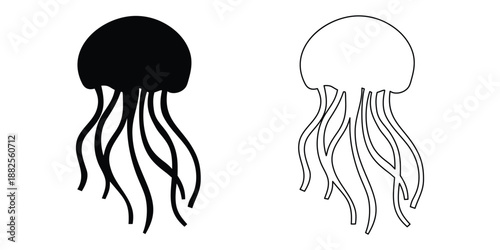 Jellyfish silhouette, Jellyfish vector illustration, Jellyfish icon, Jellyfish clipart