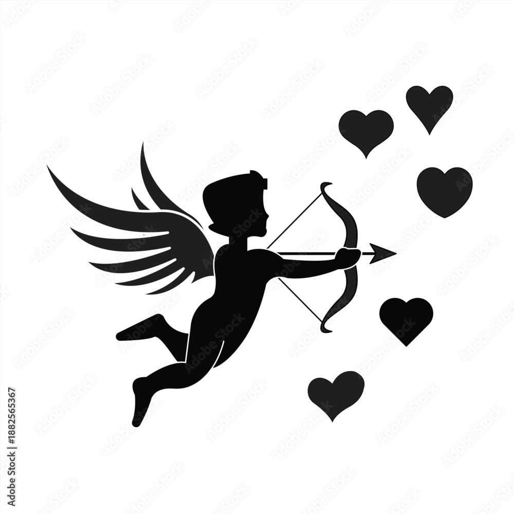 Fototapeta premium Cupid icon. Valentine's Day symbol. Cupid shooting an arrow. Vector illustration
