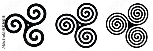 Celtic triple spiral symbols featuring triskelion motifs with multiple turns balanced rotation and traditional heritage meaning