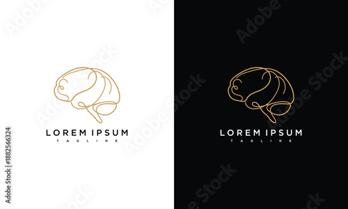 Minimalist gold fish logo design template on white and black background illustration
