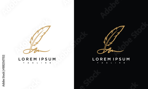 Elegant Quill Pen Logo Design Template on Contrasting Backgrounds Showcase