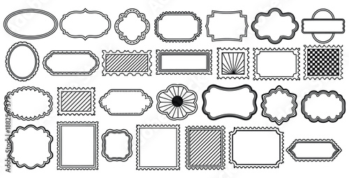 Collection of diverse decorative vintage label frames and ornate blank outlines perfect for crafting scrapbooking invitations or design elements