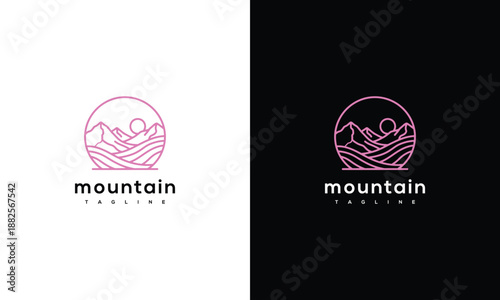 Mountain landscape illustration with a minimalist design on contrasting backgrounds