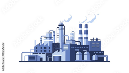Industrial factory with smoking chimneys, representing heavy industry and manufacturing processes