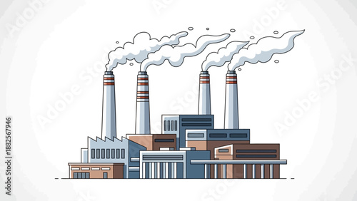 Industrial factory with smoke coming out of chimneys, symbolizing pollution and the manufacturing industry