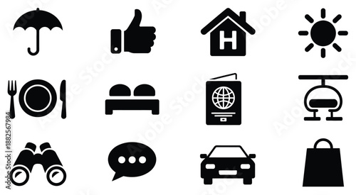 Travel and tourism icon design featuring transport vehicles hotels landmarks and hospitality services for global journeys