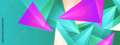 Artistic background with teal base and colorful magenta triangles creating a crystalline glass effect