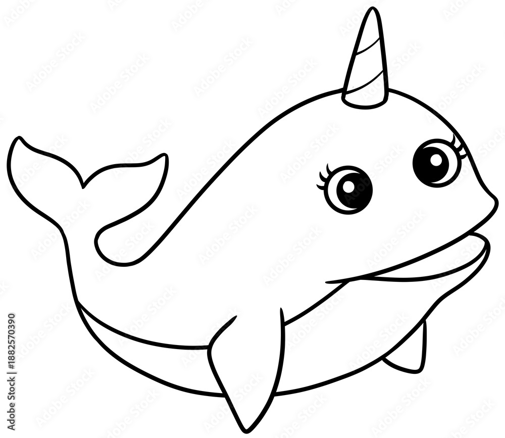 Fototapeta premium Cute Narwhal Line Art Coloring Page