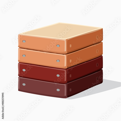 A stack of four boxes in different shades of brown, neatly arranged and viewed from an angle, showcasing a simple and organized illustration.