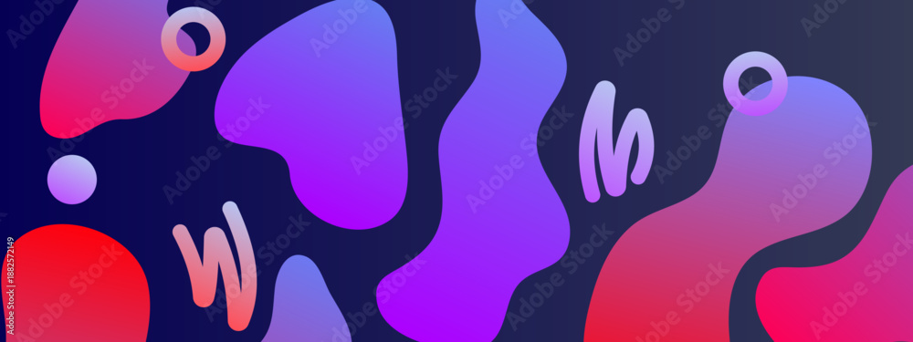 Fototapeta premium Bold high contrast composition of colorful irregular liquid forms and wavy lines on a deep blue base