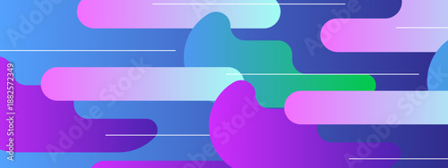 Vibrant horizontal fluid shapes moving across a deep blue gradient background with minimalist white speed lines