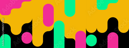 Bold pop art style background featuring melting rounded shapes in pink teal and vibrant mustard yellow