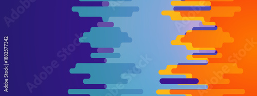 Abstract landscape of horizontal bars with rounded edges transitioning through blue and orange color palettes