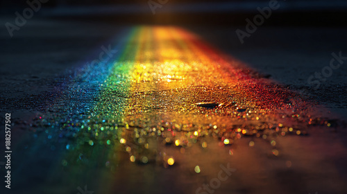 A vibrant spectrum of rainbow light projected on a textured surface, showcasing a mesmerizing display of colors and patterns. 