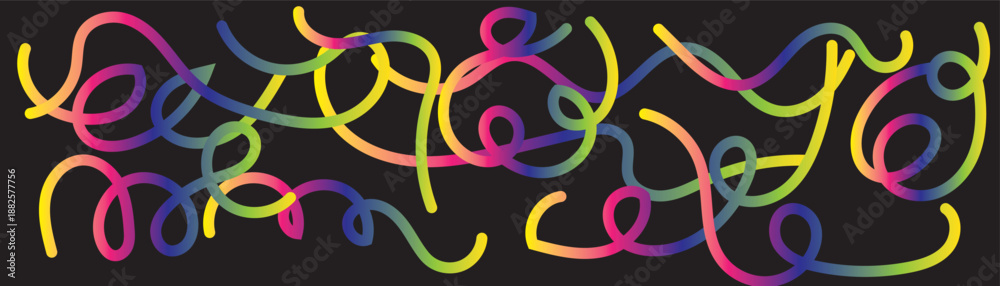 Obraz premium Vibrant multicolored neon squiggles on black background