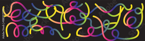 Vibrant multicolored neon squiggles on black background