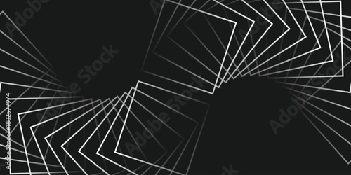 Background line radial pattern square white on black color. Technology banner template