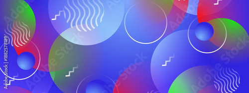 Abstract background featuring translucent overlapping circles and wavy white lines on a vibrant blue and purple gradient base