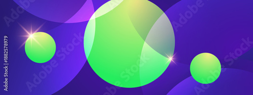 Dynamic green and violet spheres creating a high energy visual with bright light sparks