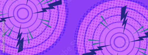 Dramatic purple and blue radial comic background with dark lightning bolts for action scene