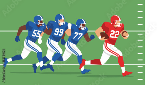 American Football Players Running on the Field.