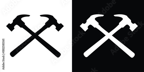Two crossed hammer silhouette vector, claw hammer silhouette, black hammer icon