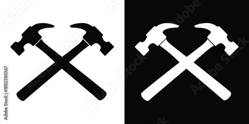 Two crossed hammer silhouette vector, claw hammer silhouette, black hammer icon