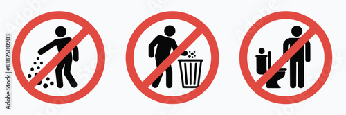 Do Not Litter rubbish trash logo, no littering toilet sign symbol, classic vector illustration on transparent background.