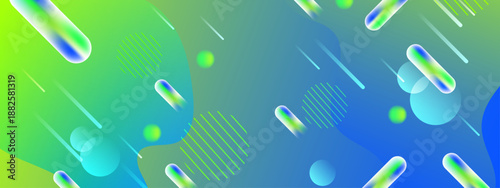 Natural green and blue gradient with flowing organic shapes and vibrant 3D capsule elements for fresh design