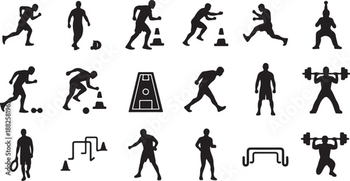 Fitness and exercise black silhouettes for healthy lifestyle motivation