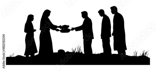 Silhouette of Muslim People Distributing Iftar Food Packages