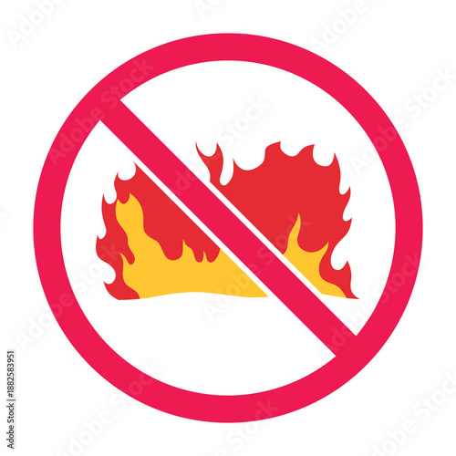 No fire sign, forbidden fire sign, do not burn symbol, do not ignite sign, no flames warning icon, vector illustration

