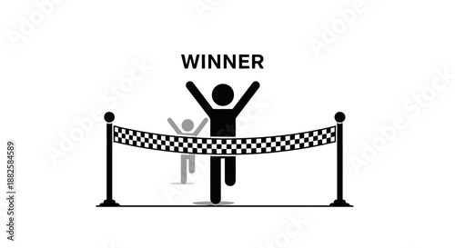 Illustration of a winner crossing the finish line with arms raised in triumph.