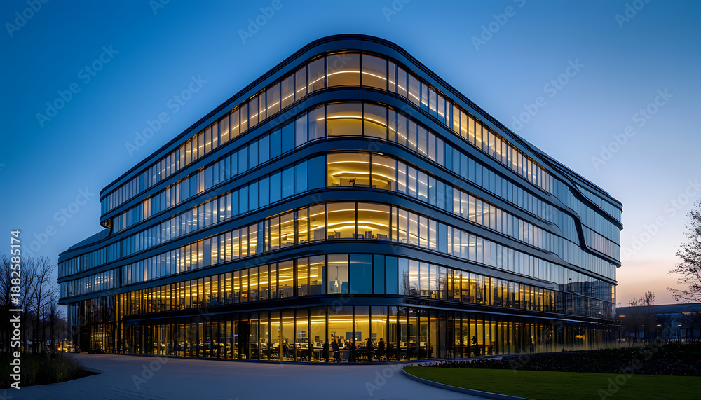 Fototapeta premium Modern Architectural Business Center at Twilight