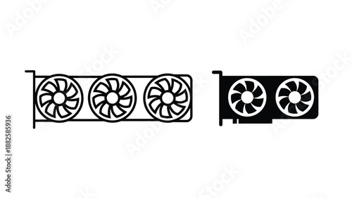 A graphic designer illustration of computer graphics cards with fans