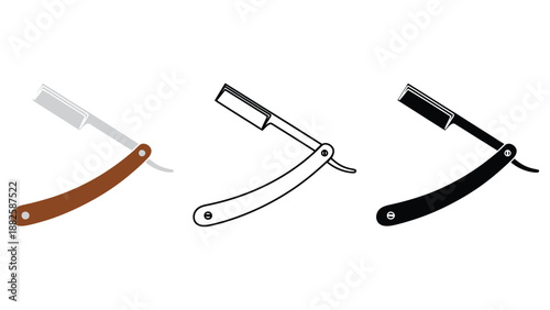 A set of three straight razors in different colors and styles