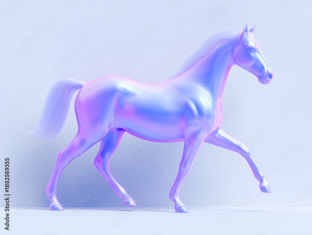 Obraz premium Holographic horse 3D animal figure with smooth anatomy and pastel gradient surface