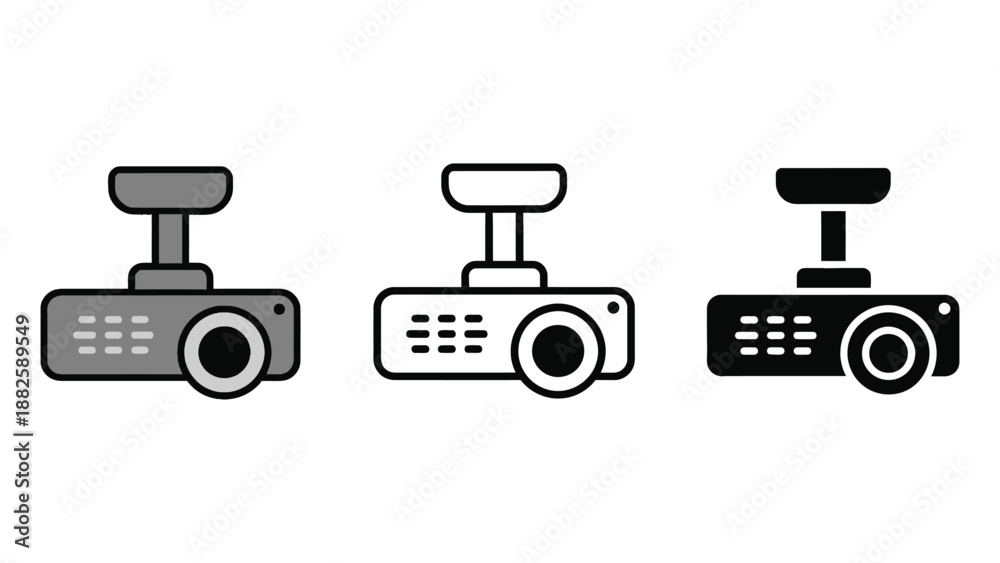 Obraz premium Three different colored projector icons on a white background