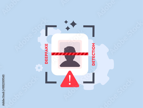 AI deepfake detection tools concept - face scan with authenticity verification layers. Deepfake detector software trendy cybersecurity modern vector illustration 2026