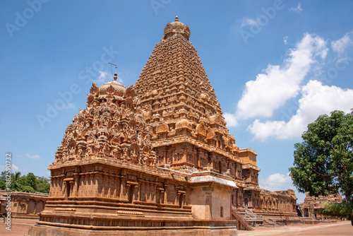 Brihadeeshawara Temple complex showing the main structure, Gopura in Tanjavur