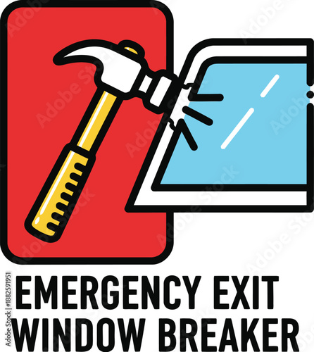 Emergency exit window breaker tool illustration for rescue and safety purposes