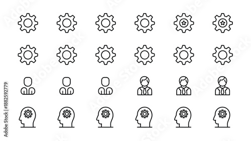 Team, idea and settings icons representing collaboration, management and workflow concepts
