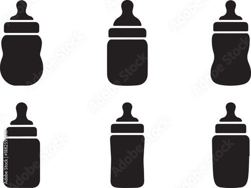 Baby bottle silhouette set isolated on transparent background
