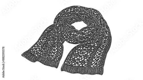 Delicate black knitted scarf with intricate pattern
