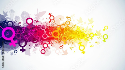 Vibrant gender symbols in rainbow colors on white background