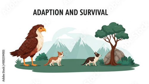 Animals adapt survival nature scene with eagle dog cat