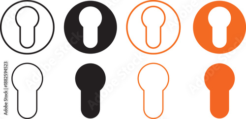 Key hole icon set. Modern lock and unlock symbols. Minimalist door access control signs. Professional interface protection icons. Vector keyhole shapes for security
